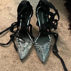Azalea Wang black and silver studded strappy pumps